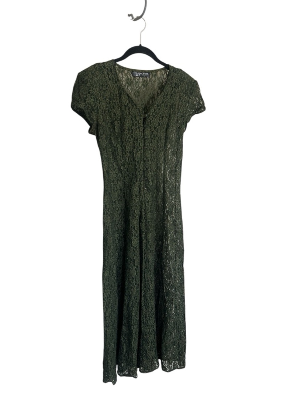 Vintage 90s All That Jazz sheer lace dark green midi dress tie back whimsigoth S